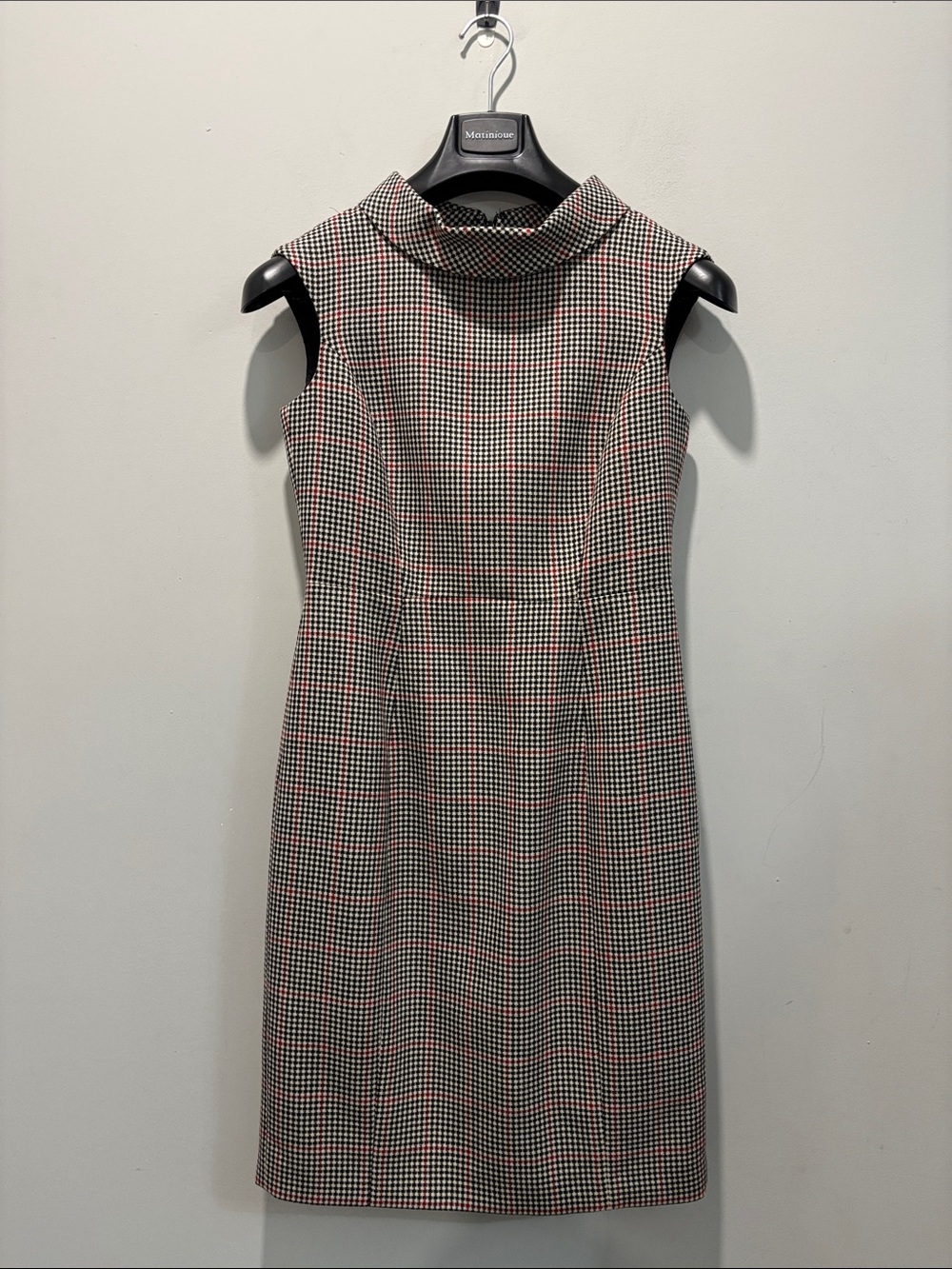 Brooks Brothers Wool Houndstooth Sheath Dress Cowl Neck 2P Black Red - Picture 5 of 15